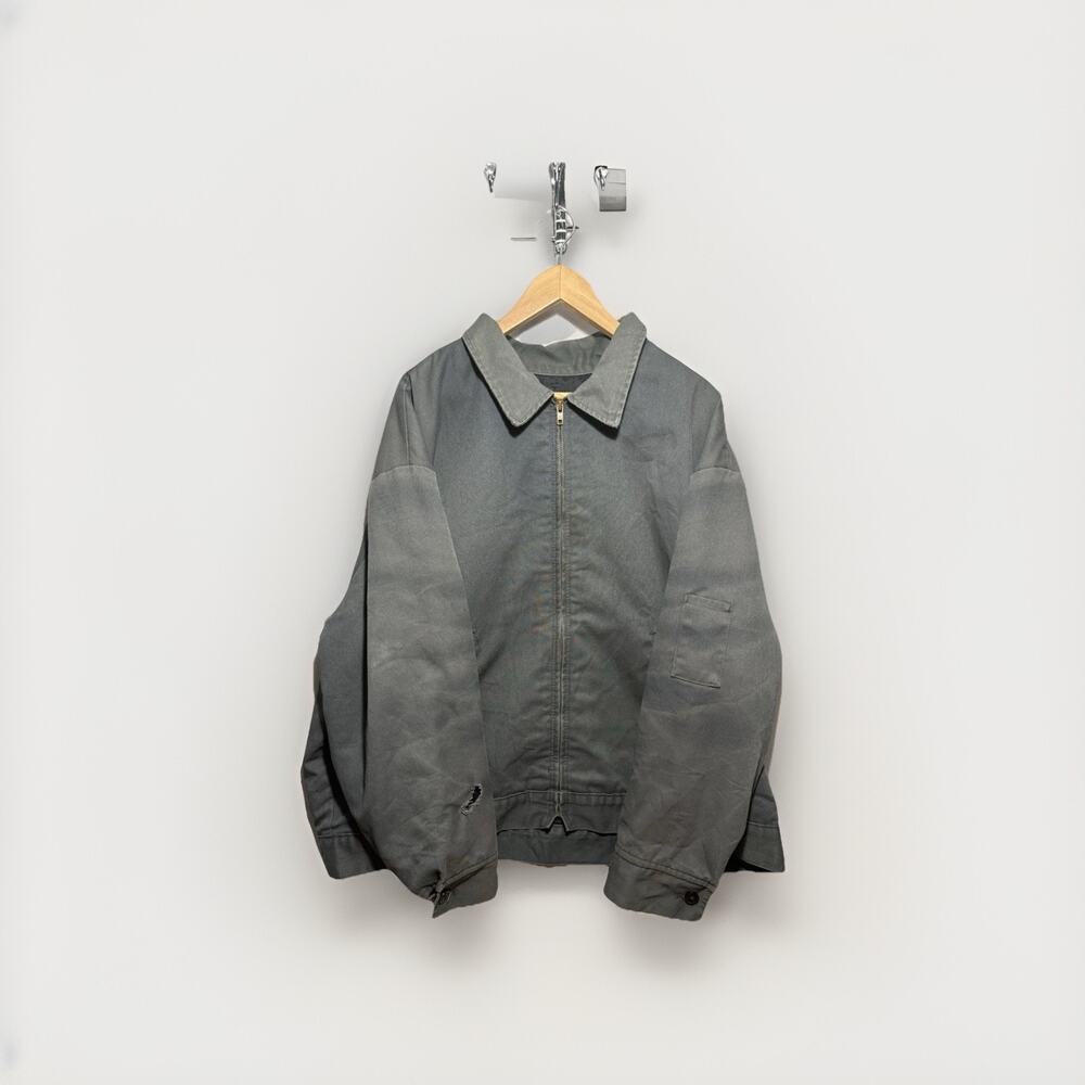 Dickies Skull Flame Work Jacket Gray 3XL Distressed Grunge Biker Canvas Coat